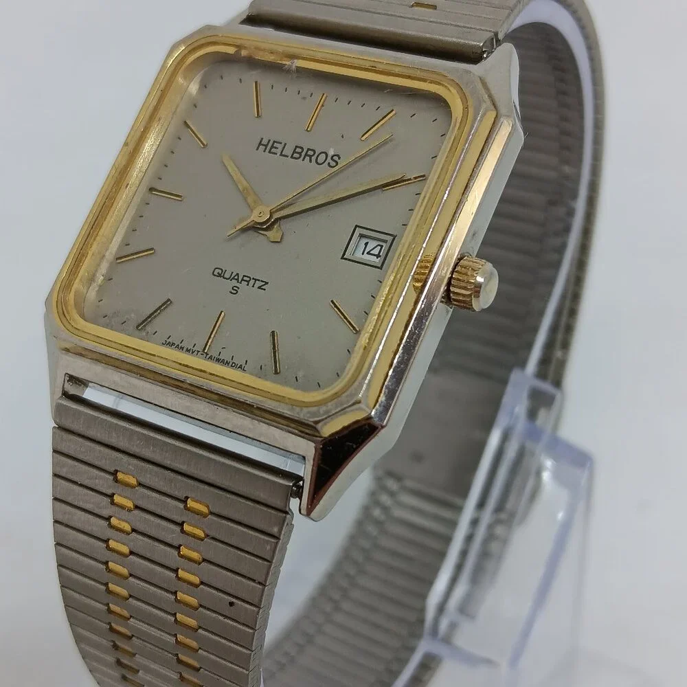 Helbros 87-3 Men's 29x30mm Slim Profile Two Tone Gray Dial Quartz Dress Watch
